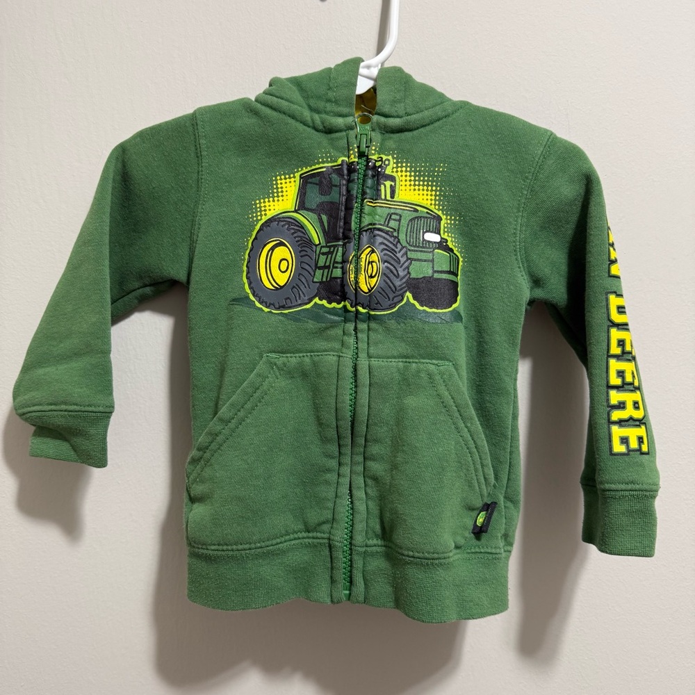 John Deere Hoodie- Kids 12M Green Full Zip Sweatshirt Tractor